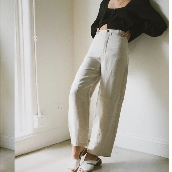 Selva / Negra Jessie linen utility pant in color ecru high rise wide leg size 2 - Picture 1 of 8